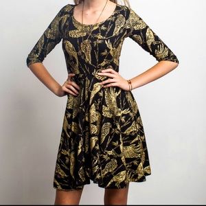 Thief & Bandit Handprinted Organic Cotton/Bamboo Twirl Dress in Birds of Prey
